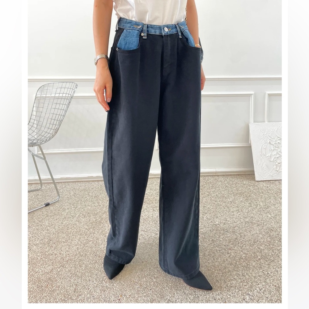 The Frankie Shop Hayla Contrast Denim Pants Black/Blue